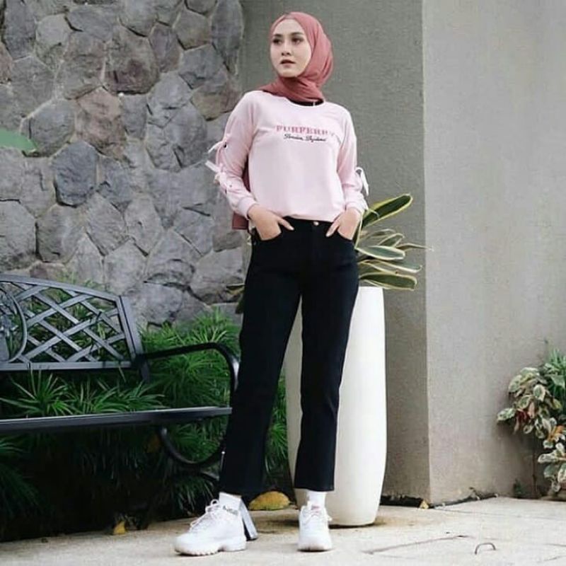 CELANA BOYFRIEND PLAIN HITAM PUTIH//BOYFRIEND PLAIN JEANS WANITA