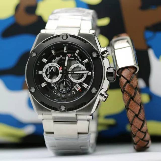 Jam Tangan Pria Chronoforce 5297G-2 Silver Black Original Garansi Resmi 1 Tahun