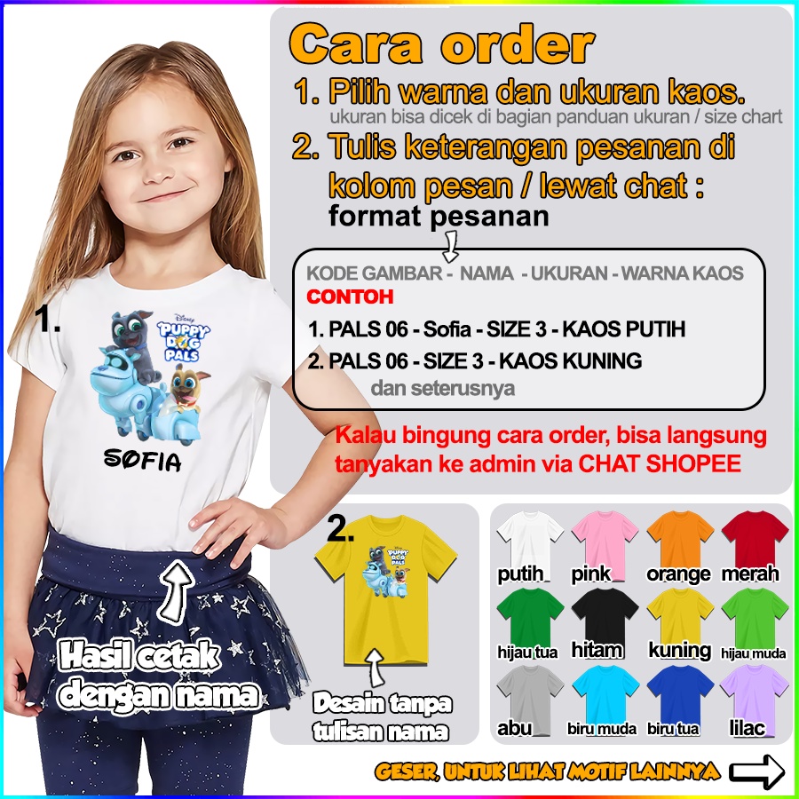 [FREE NAMA!!] Baju Kaos ANAK DAN DEWASA PUPPY DOG PALS BANYAK MOTIF