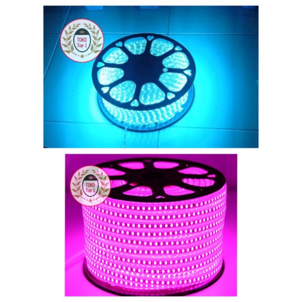 LED STRIP SELANG 220V 8 WATT/METER SUPER TERANG 5050 ICE BLUE/ pink /LED PLAFON/ETALASE/LAMPU GAPURA