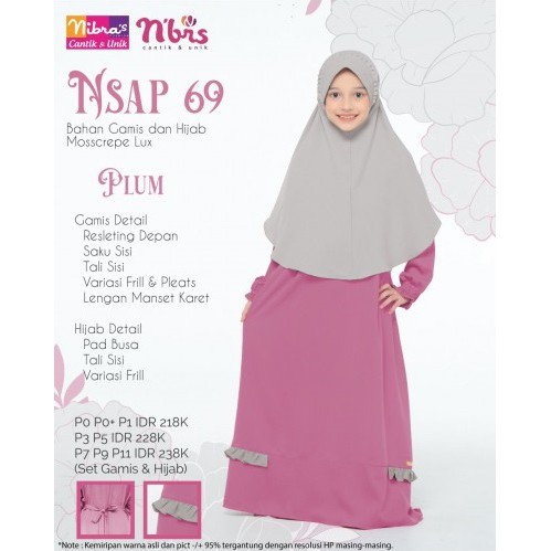 GAMIS ANAK NIBRAS SARIMBIT 69, BUSANA MUSLIM ANAK WANITA NIBRAS NSAP69 NSAP 69