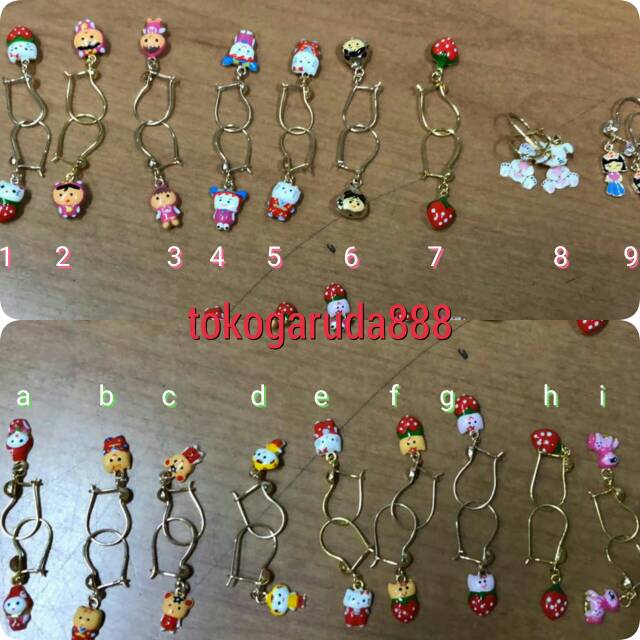 Anting bayi anak boneka hello kitty beruang dora anak dan dewasa emas asli kadar 700 70% pony poni unicorn pink