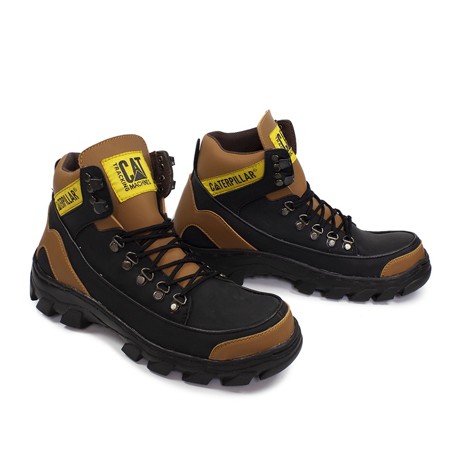 Sepatu Safety Proyek Ujung Besi - Sepatu Caterpillar - Septy Shoes Boot - Septi Kerja Lapangan Kulit Sintetis Tali