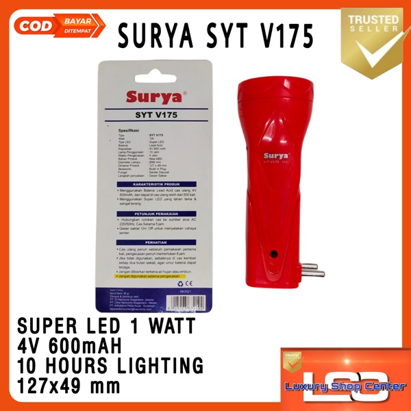 Senter LED mini lampu Emergency rechargeable merk Surya SYT-V175 PORTABLE