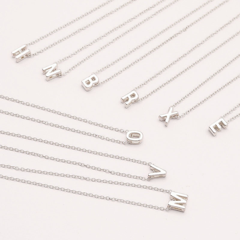 Kalung Rantai Liontin Inisial 26 Huruf Warna Silver Untuk Wanita