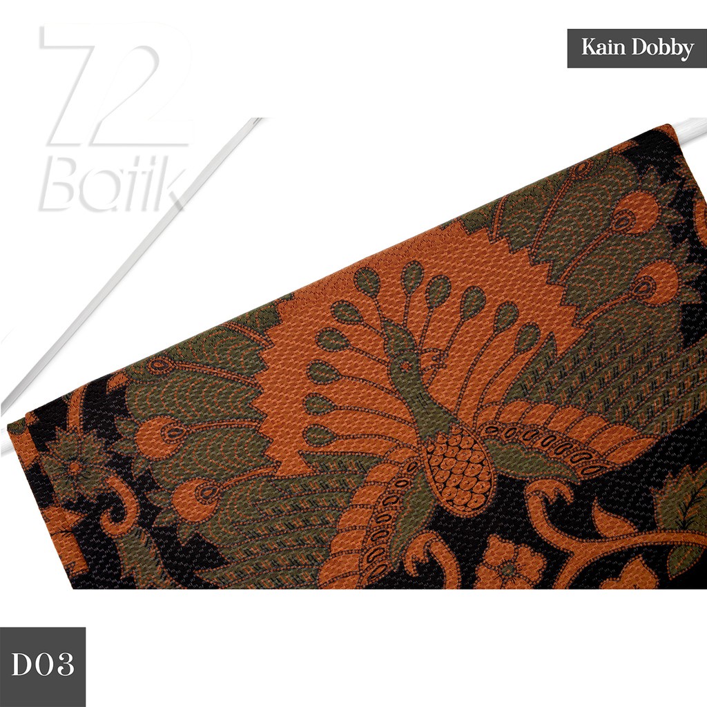 KAIN BATIK PREMIUM Dobby Motif Kembang Merak Warna Hitam Orange Hijau Dolbi Dobi Doby 727106 CAP 72 - Jarik Jarit Samping Kebat Panjang Batik Dobby Modern Premium Bahan Seragam Batik Pernikahan Kantor Keluarga Murah Kamen Jadi Batik Bali Lembaran