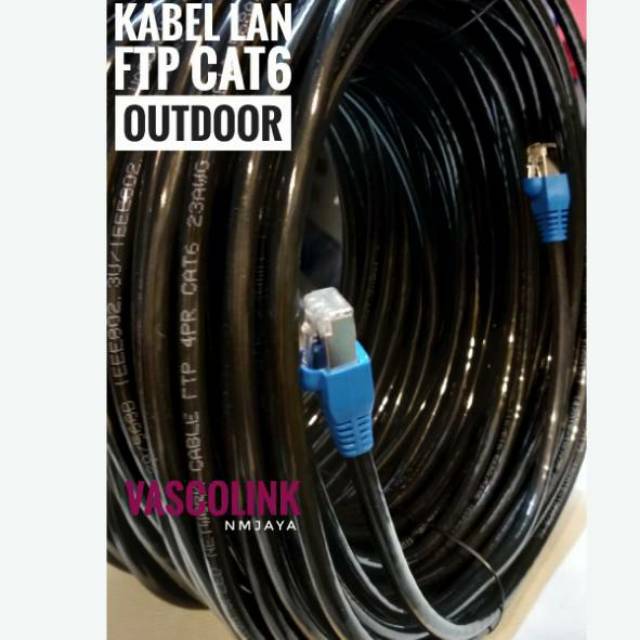 Kabel Lan Outdoor 85 Meter FTP CAT6 Siap Pakai sudah dicrimping rj45 besi dan plugbooth Vascolink Warna Hitam