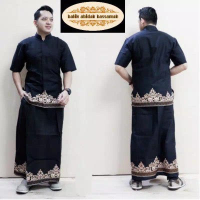 Batik Solo Modern Motif Tumpal Putih Setelan Sarung Dan Koko(full Furing)