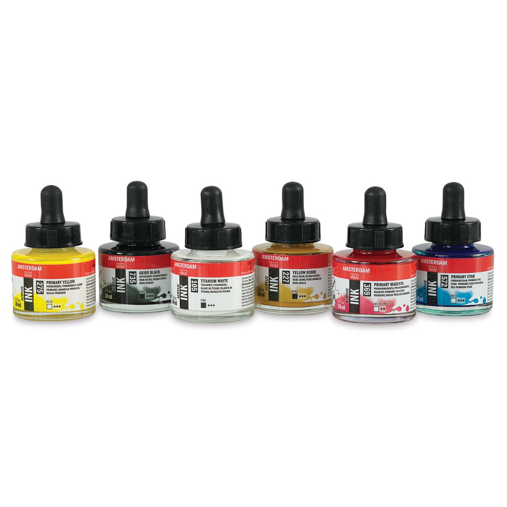 

AMSTERDAM ACRYLIC / AKRILIK INK 30ML (BISA UNTUK LEATHER PAINT) WHITE/YELLOW/RED COLORS