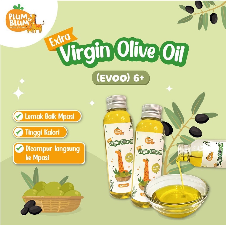 Plum &amp; Blum Extra Virgin Olive Oil / Minyak Zaitun Murni / EVOO / MPASI Bayi Anak / BB Booster / 100 ml / 1 tahun+