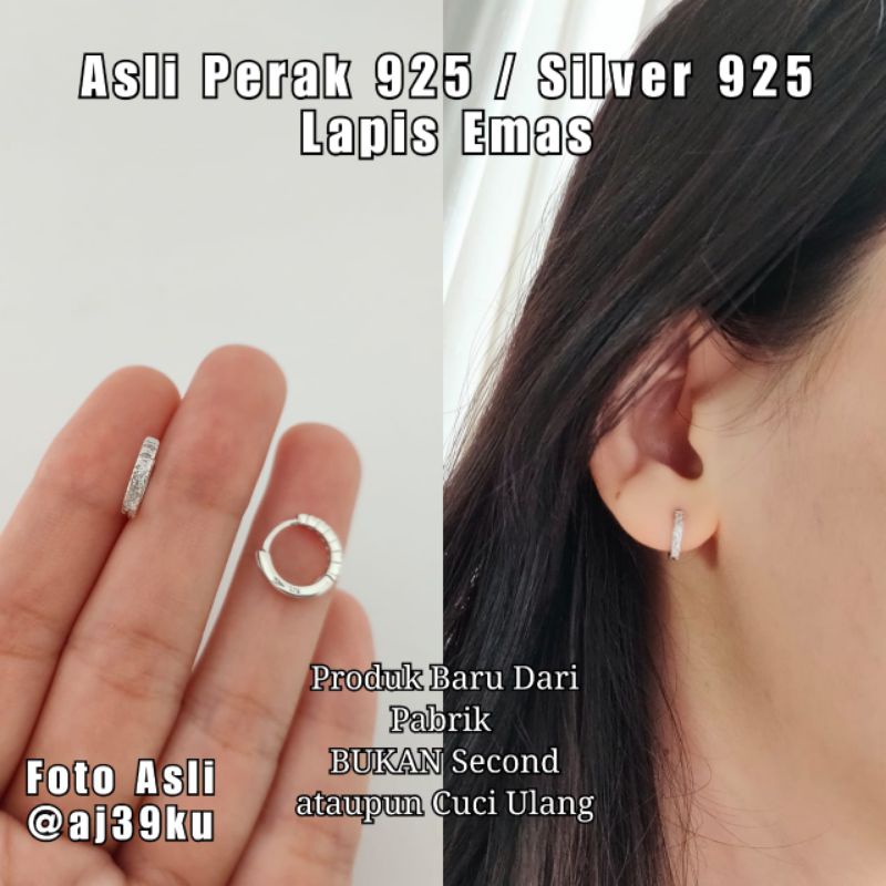 ANTING JEPIT BULAT PERAK 925 ASLI LAPIS EMAS ANTINGJEPIT SILVER925 ANTING JEPIT BULAT ADA KODE S925