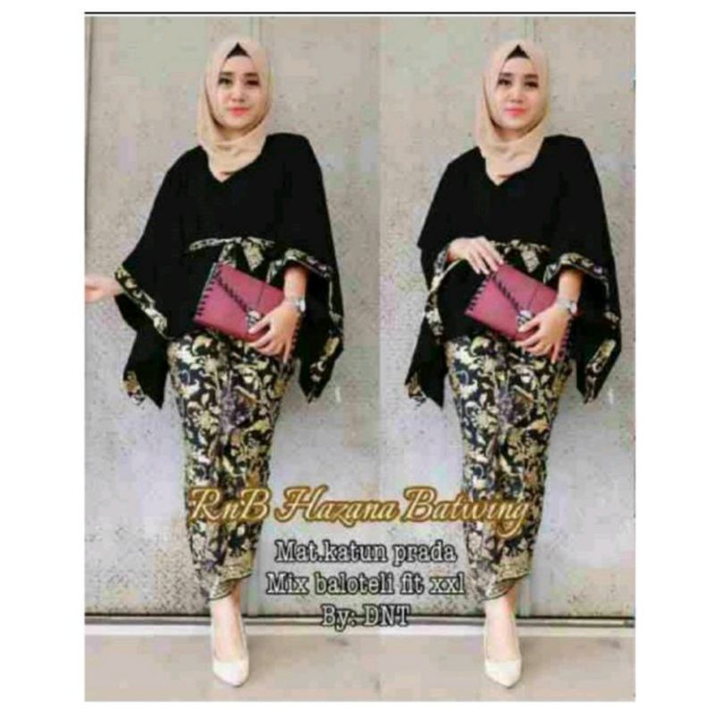 RNB HAZANA BATWING SETELAN KEBAYA BATIK BALOTELLI MODEL LOWO KELELAWAR FIT XXL WARNA HITAM EMAS GOLD