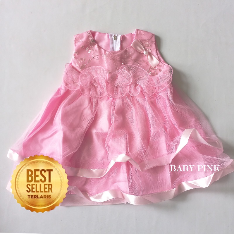 Gaun Bayi Perempuan 0 6 bulan Warna Abu Silver Korea Kekinian Import Dress Baby Cewek Ulang Tahun Sleeveles New Born KA103