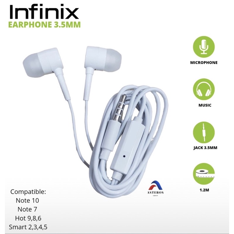 ELITEE HEADSET INFINIX ORIGINAL 100% WITH MIC IN EAR EARPHONE INFININX