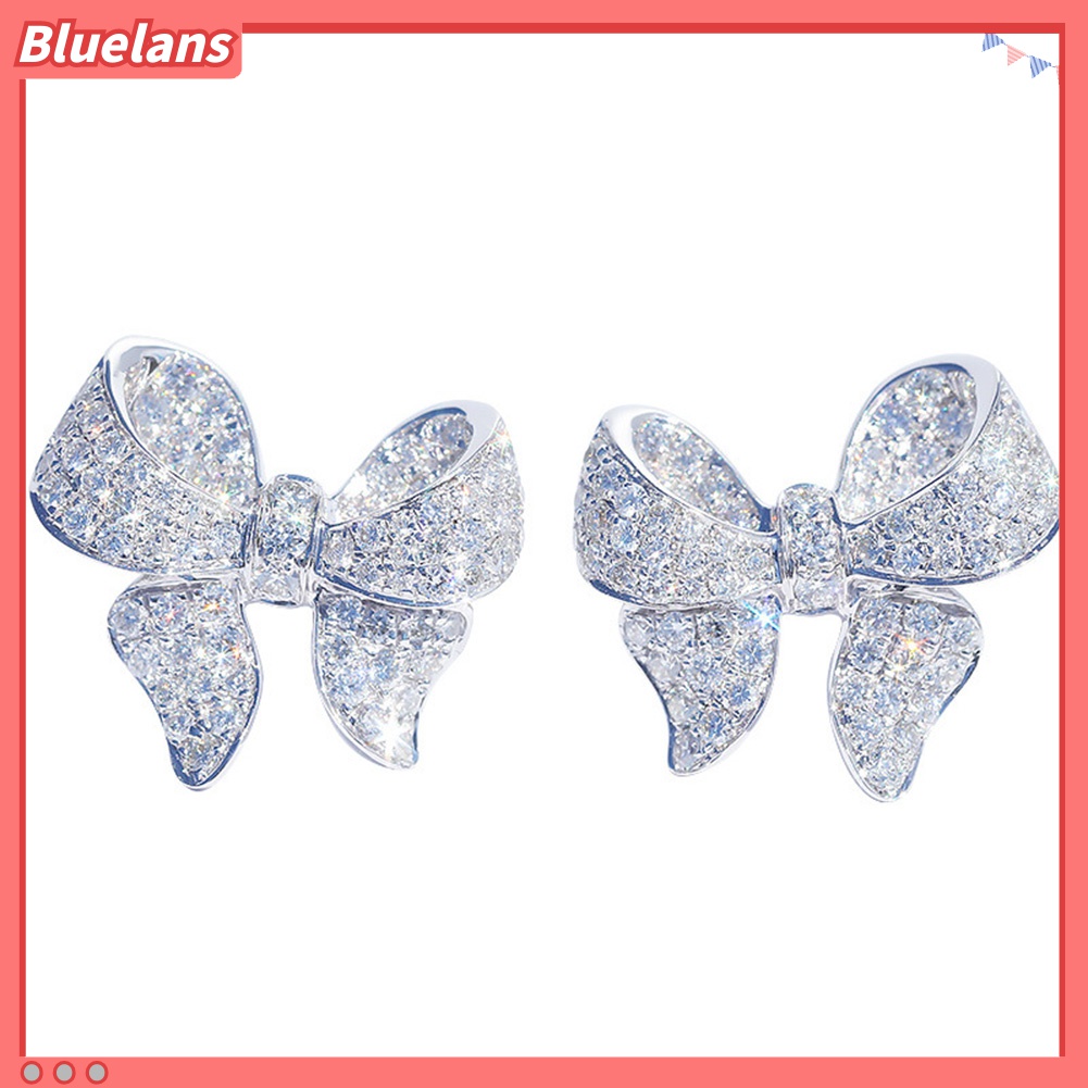 Anting Stud Cubic Zirconia Bentuk Pita Untuk Wanita