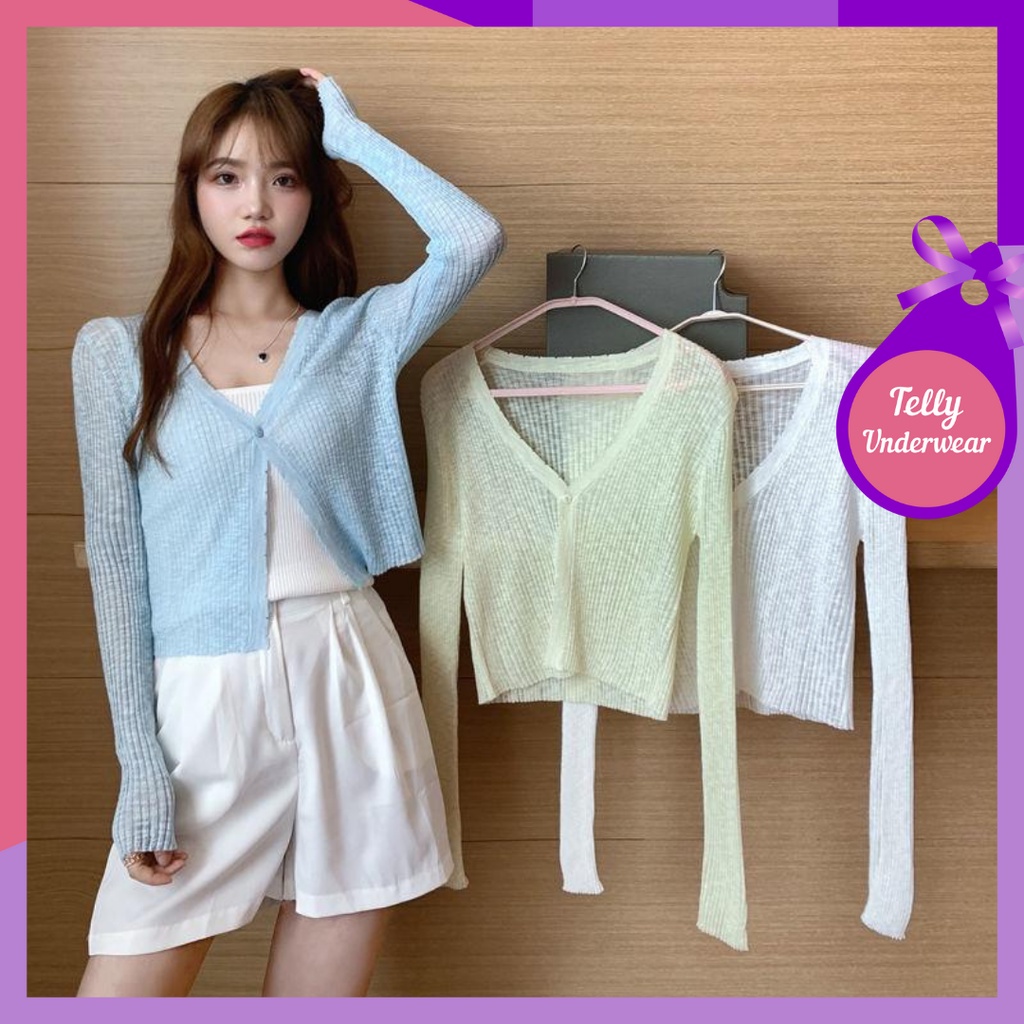 TELLY ➡️ 214 Luaran Wanita Atasan Knit Rajut Import Lengan Panjang Outer Korean Style Fashion Knitwear Murah Tipis Basic