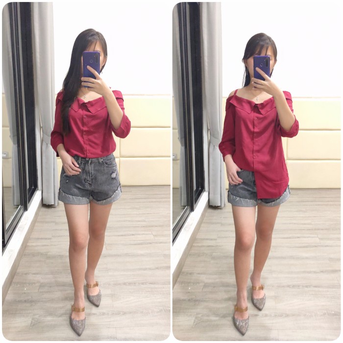 Blouse Sabrina Maron / Atasan Sabrina / Blouse Polos Sabrina