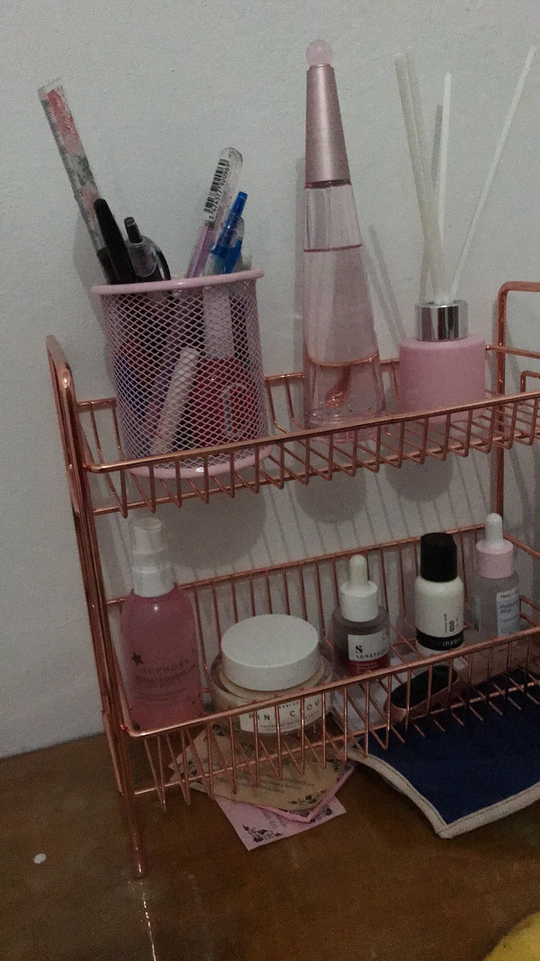 Rak Susun Rosegold Tingkat Serbaguna Peralatan Dapur Kosmetik Makeup Skincare Kamar Mandi Dua Lapis