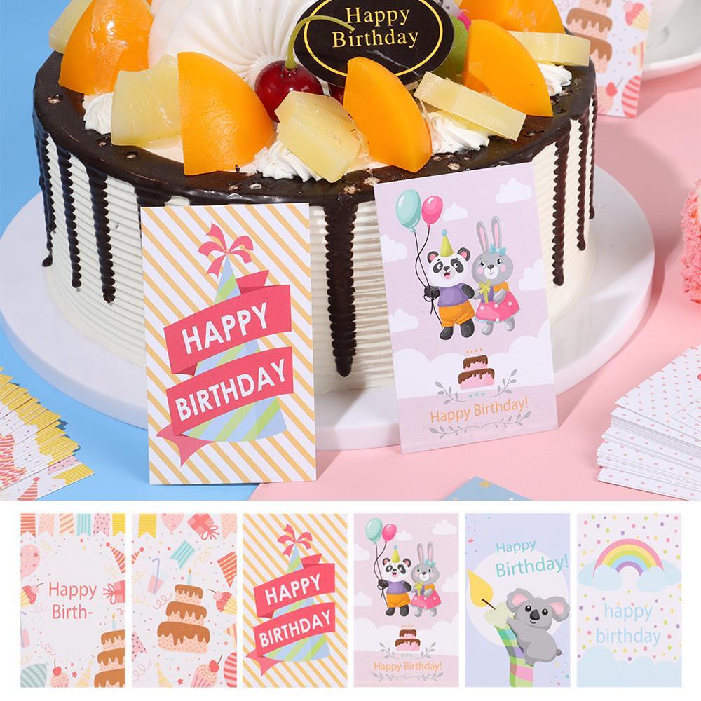 Preva 30PCS Kartu Happy Birthday 9x5.4cm Dekorasi Pesta Undangan Cardstock Kartun Hewan