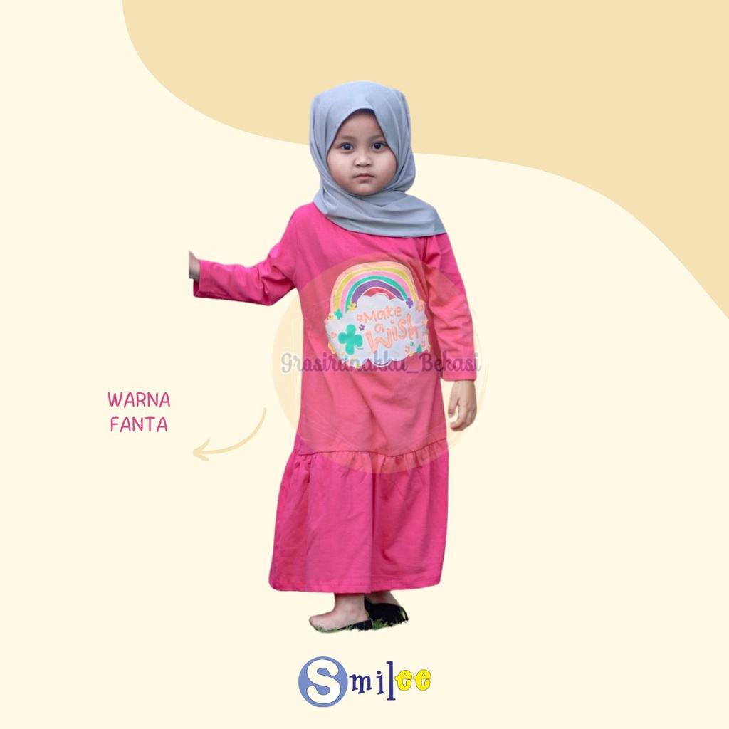 Gamis Kaos Anak Aplikasi Sablon Mix Warna Size 2-8Tahun