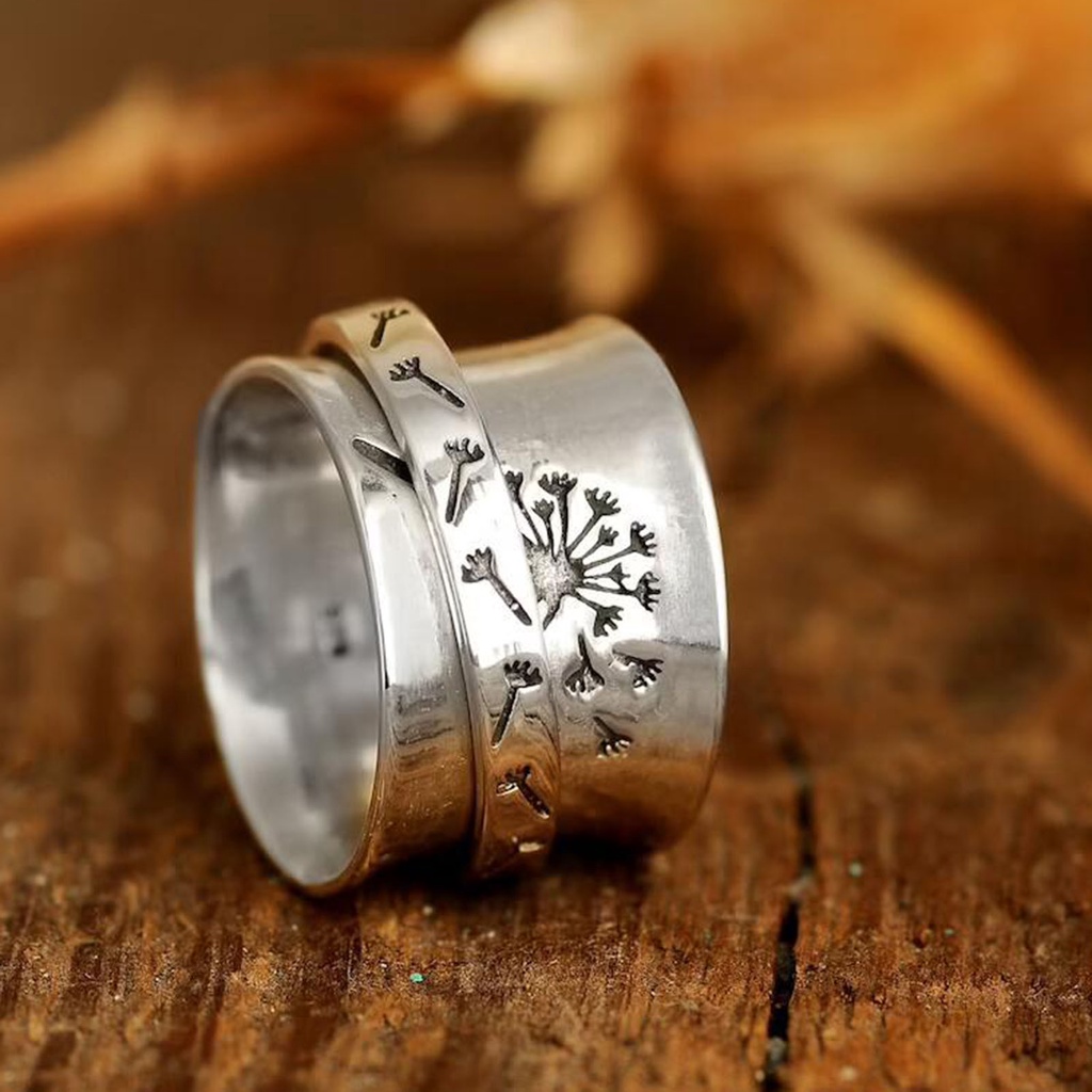 Hu Hu Hu Hu Hu Alat Bantu Pasang Kacamata♡ Cincin Wanita Bentuk Bunga Dandelion Gaya Vintage Untuk Pesta Pernikahan