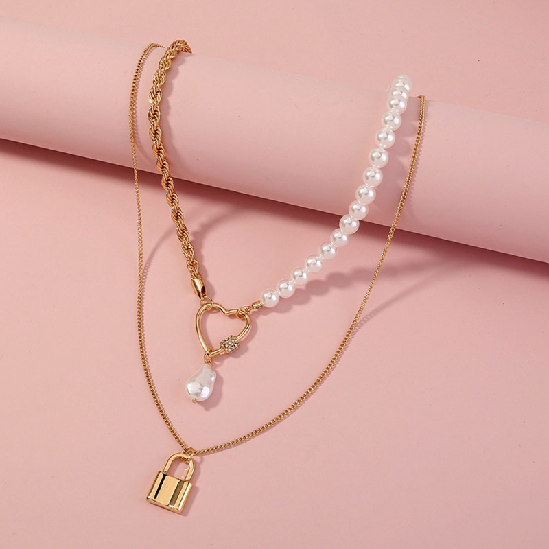 Kalung Rantai Lapis Emas Hias Mutiara Gaya Vintage Untuk Wanita