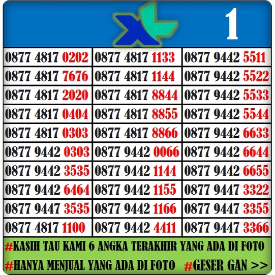 NOMOR CANTIK XL 666x, 777x, 888x, 999x