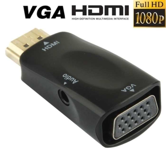 HDMI to VGA with Port Audio - Full HD 1080p (Hitam &amp; Putih)  Converter sambungan laptop proyektor