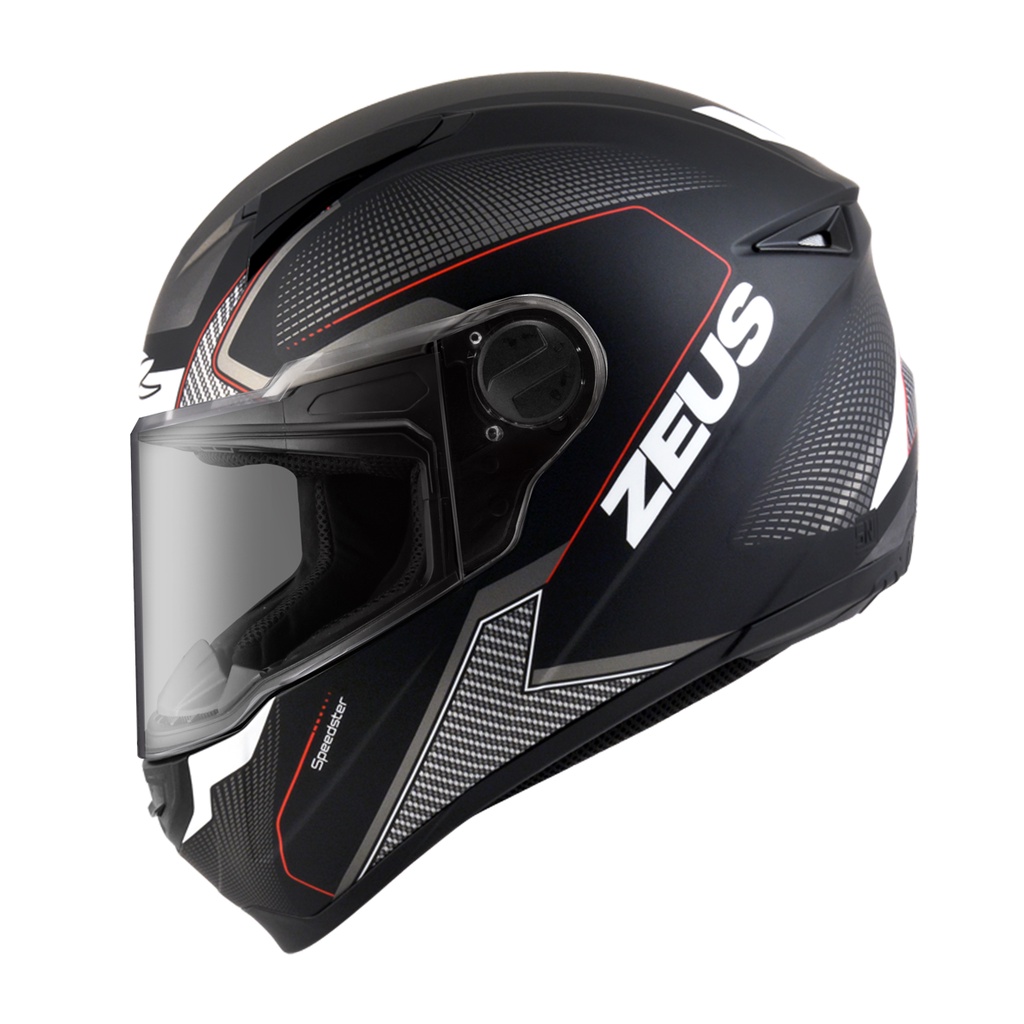 ZEUS ZS-811C MBLK AL6 WHI RED FULL FACE SINGLE FLAT VISOR (FREE DARK SMOKE VISOR)-1