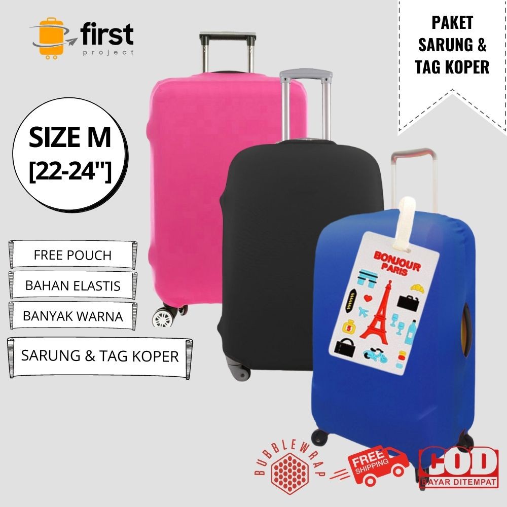 FIRST PROJECT – Paket Hemat Travel Luggage Cover Sarung Koper Pelindung Kain Elastis Polos M 22–24 I