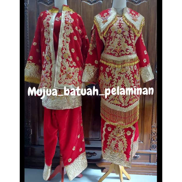 Pakaian Baju Adat Pengantin Padang Penganten Minang Merah Beludru Martin