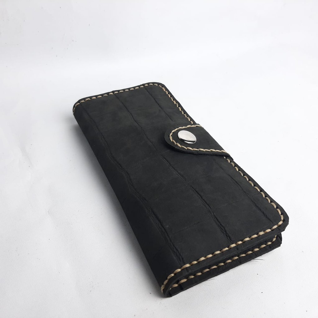 Dompet Kulit Sapi Asli Motif Kulit Buaya Casual Black Brown Dark Premium Garut