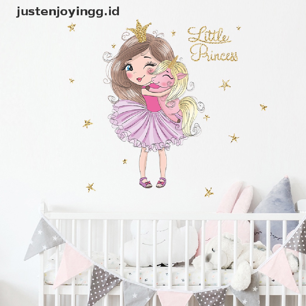 Stiker Dinding Desain princess Dan unicorn Untuk Kamar Tidur