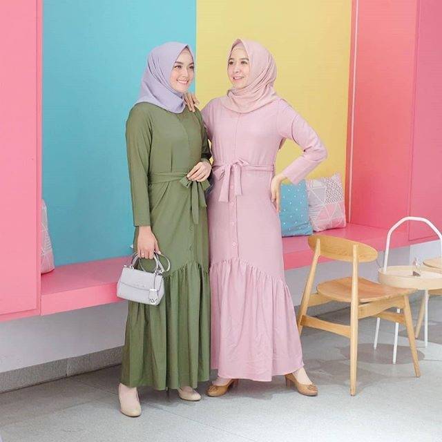  Gamis  korea  bahan  tory burch gamis  busui friendly long 