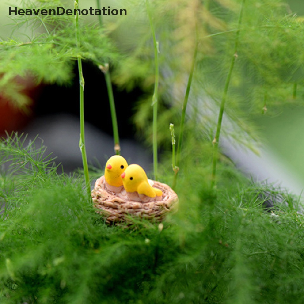 [HeavenDenotation] Mini nest with birds fairy garden miniatures gnomes moss terrariums resin crafts figurines for home decoration accessories