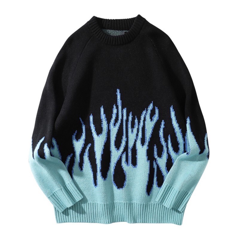 SWEATER RAJUT PULL OVER BIG SIZE PRIA WANITA KOREA AMERIKA FLAME API ORIGINAL HN5