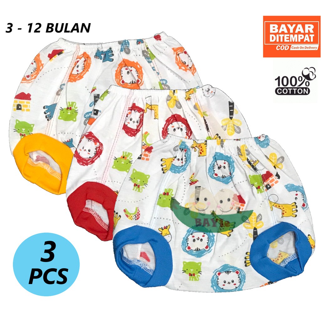 BAYIe - 3 Pcs Celana Kacamata/POP Bayi SANTPOLO 100% Katun 0-12 bulan/celana kodok/celana pendek