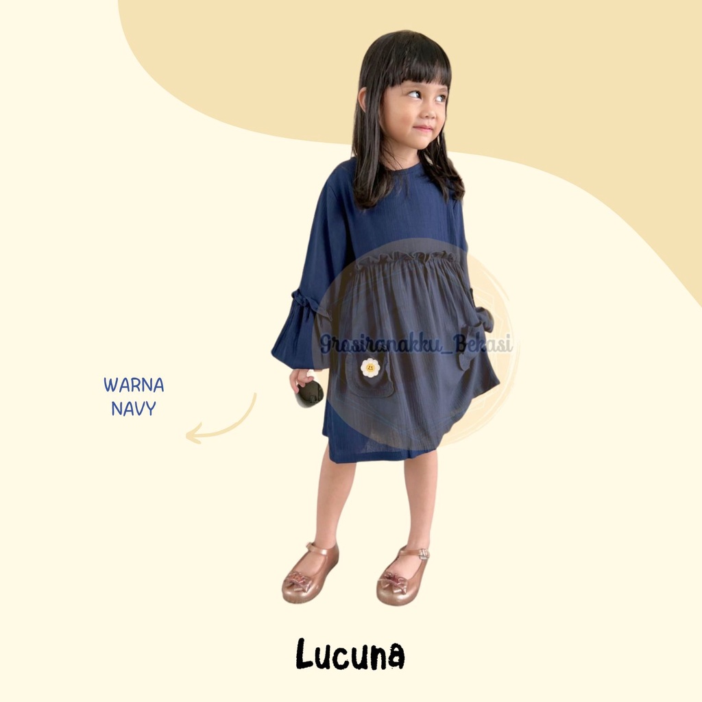 Tunik Anak Hawa Rayon Crincle Lucuna Warna Navy 2-10tahun