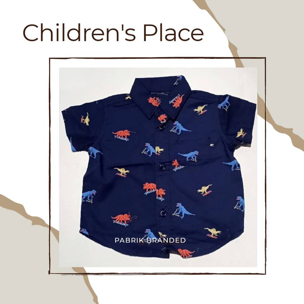 Pabrik branded ChldrnPlc kemeja dino anak 3 month bulan years tahun Cp button up shirt kancing saku 