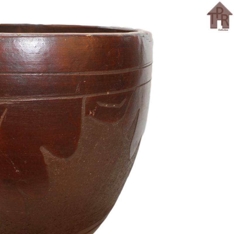 Gerabah | Pot Tanah Liat Natural / Pot Model Kapsul Ukir Daun - D32