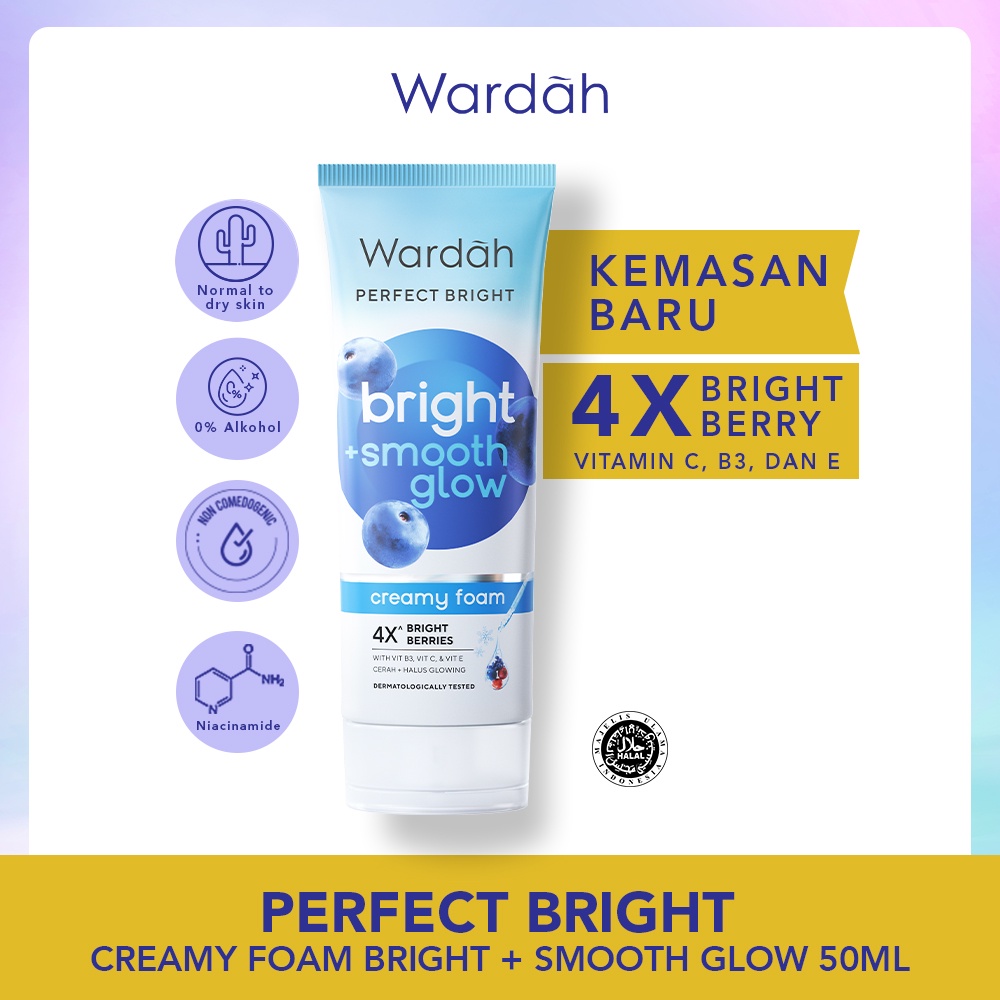 ★ BB ★ Wardah Perfect Bright Creamy Foam Brightening + Smoothing Glow 20ml - 50ml - 100ml - Facial Wash - Sabun Cuci Muka