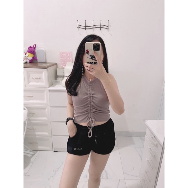 Jenie croptop wanita | croptop knit import | atasan crop rajut buntung wanita | croptop higher neck / kerah bulet | korean fashion wanita | aquarius boutique89 grosir