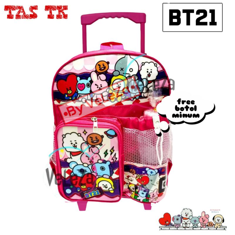 Tas ransel troli anak perempuan PAUD TK karakter gratis botol minum - tas anak - tas troli