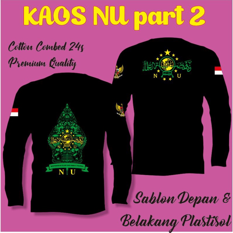 Kaos Lengan panjang NU Gunungan wayang dan logo Nu. Lengan Garuda dan Bendera Indonesia