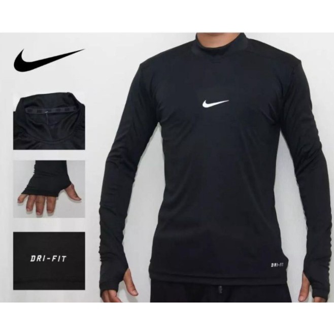 Paket Lengkap Baselayer Lengan Panjang Kaos Celana Panjang Hitam Base Layer NIKE Olahraga Volley Voli Futsal Sepak Bola Sepeda Basket