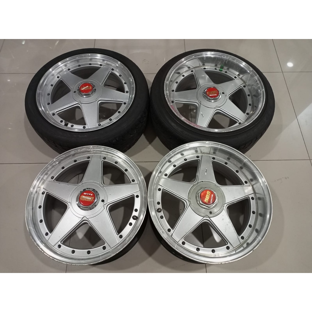 Velg Mobil Bekas BBS R17X7,59 Hole 4X100 4X114,3 ET30/40 SILVER + BAN ACHILES (2) 205 45 R17 Untuk M