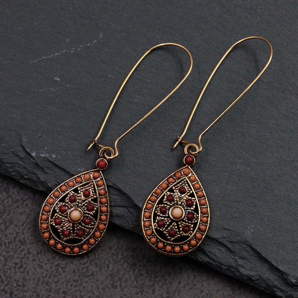 Hu Hu Hu Hu Hu Alat Bantu Pasang Kacamata♡ Anting Kait Gantung Desain Tetesan Air Hollow Hias Manikmanik Turquoise Imitasi Gaya Bohemian Untuk Wanita