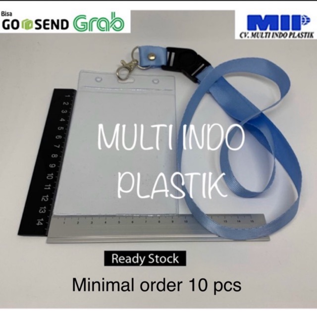 

Tali id card biru muda/tali lanyard 2 cm/tali gantungan nametag/plastik nametag uk 9x12.5/nametag