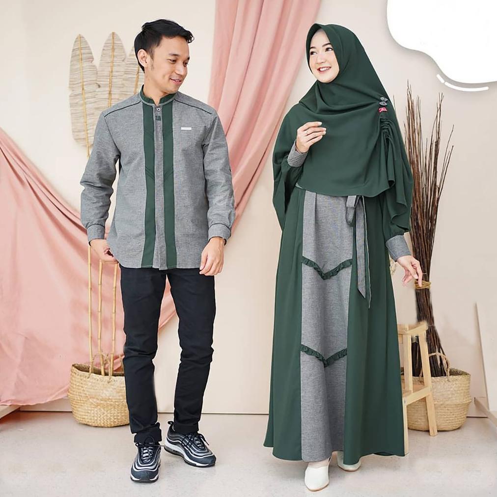 Promo Termurah - Asoka Couple Baju Pasangan Gamis Syari Set Kemeja Koko Muslim Fashion Setelan Lebar
