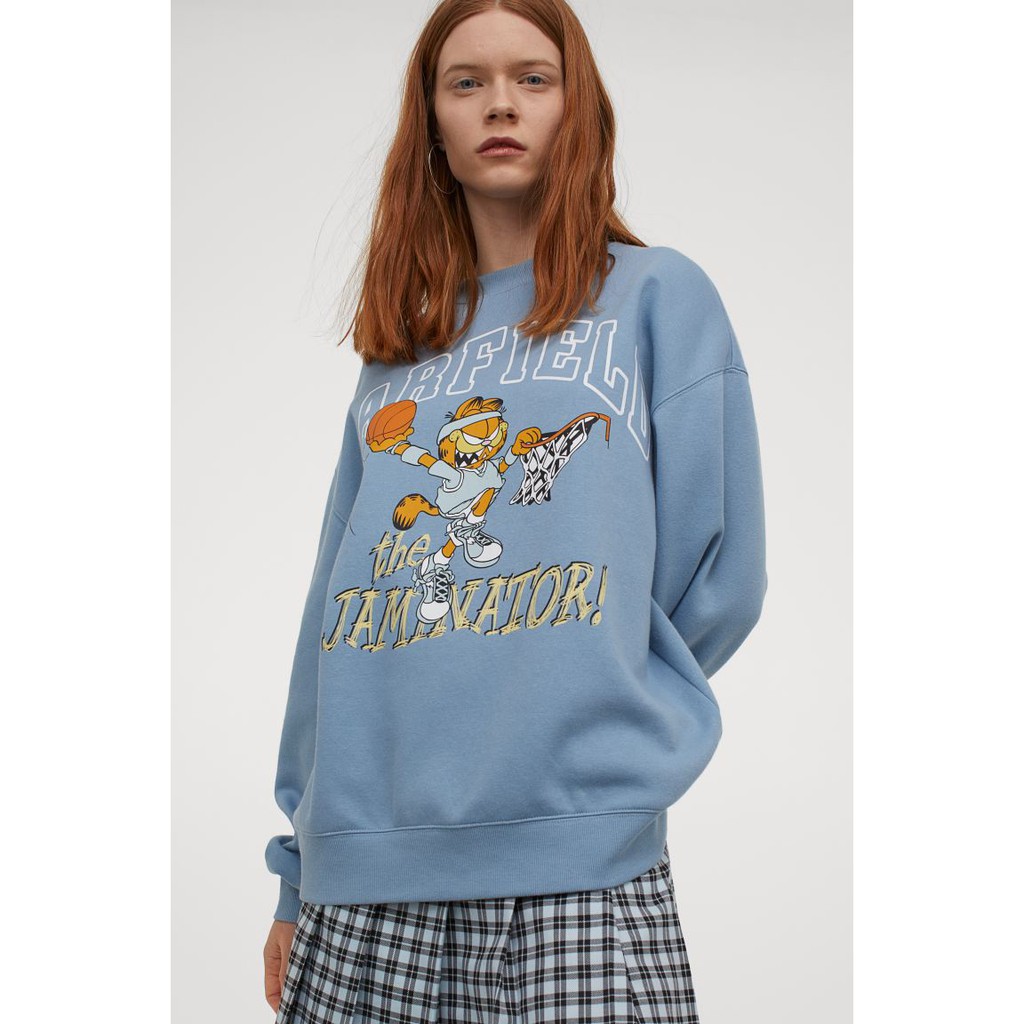 Crewneck GARFIELD ORIGINAL Biru Pastel Sweater Wanita HnM Garfield blue